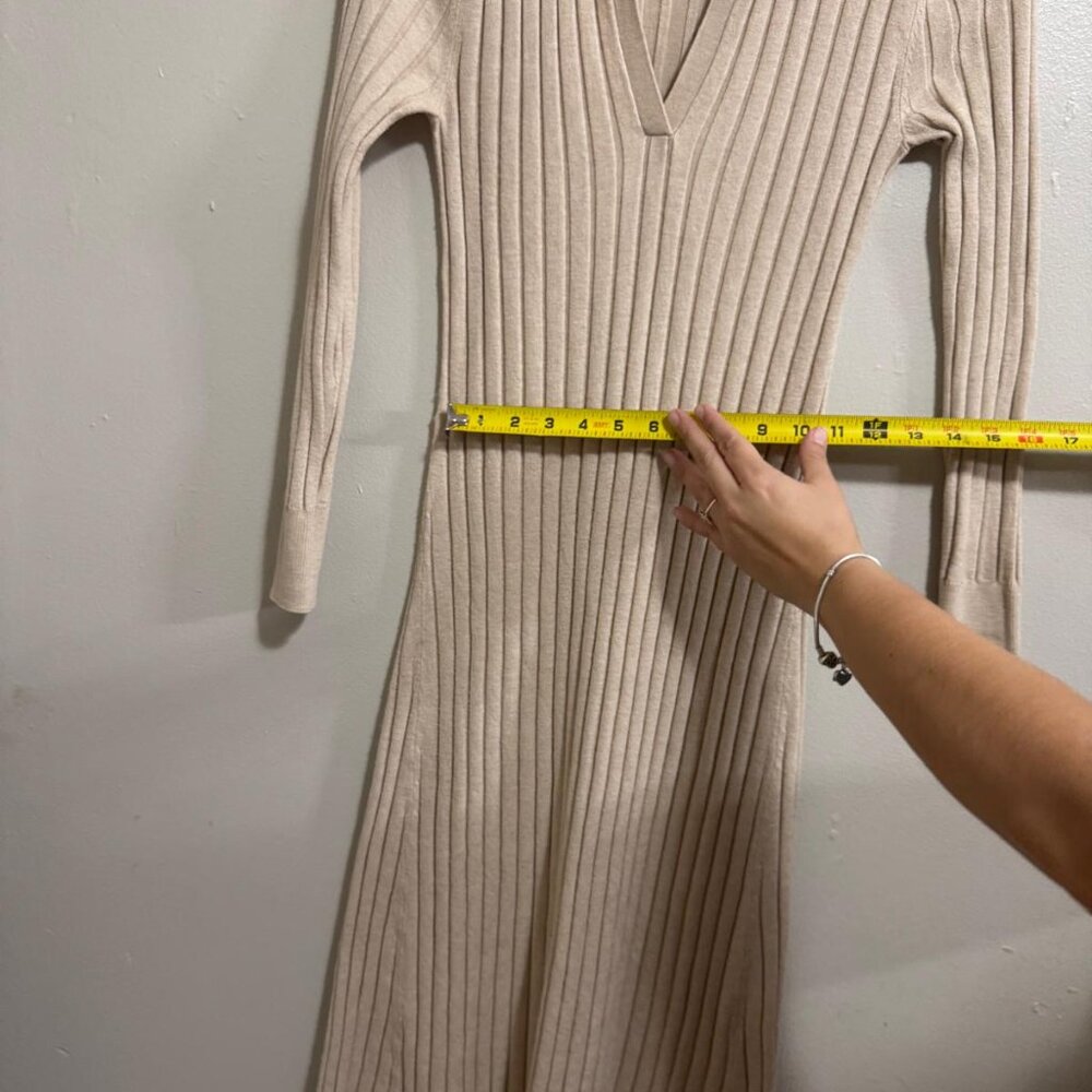 Womans Loft Max Sweater Dress Small Brown Long Sleeve Collar Cream - Picture 3 of 13